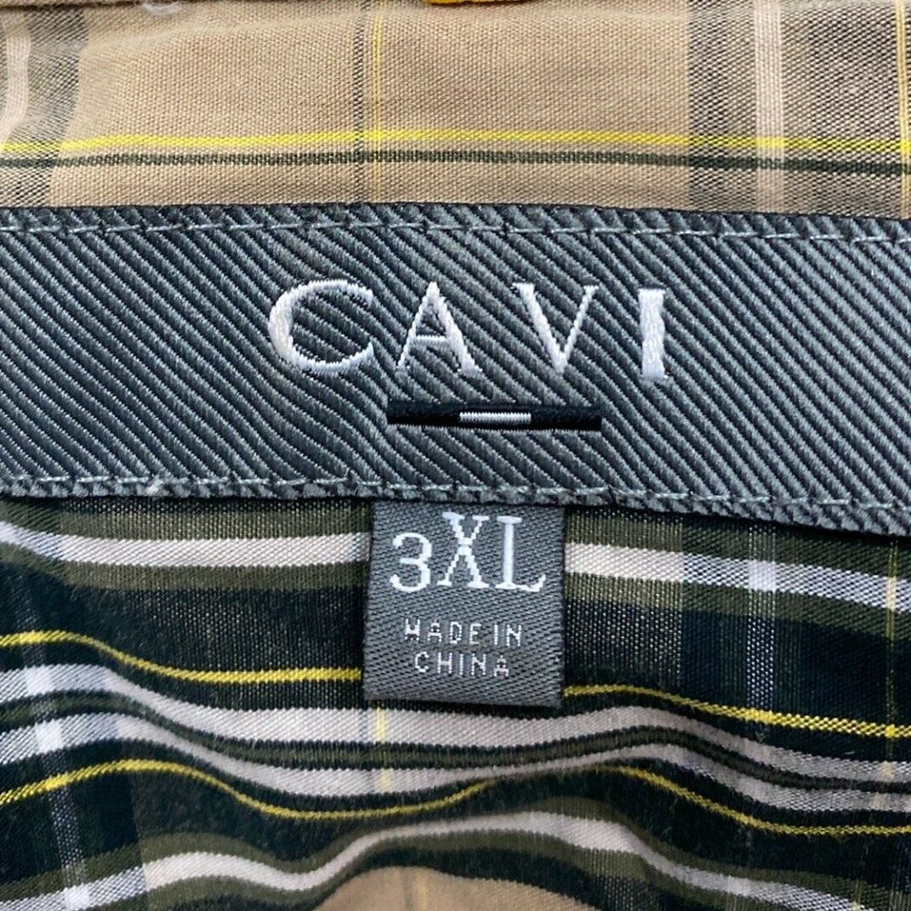 Cavi Mens Western Plaid Tan Button Up Shirt - Picture 9 of 10